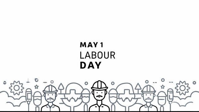 Labour day poster with workers and typography on white background celebrating may 1st