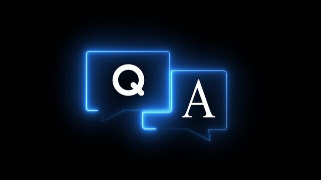 Neon q&a question and answer glowing speech bubbles animation for business communication and faq support