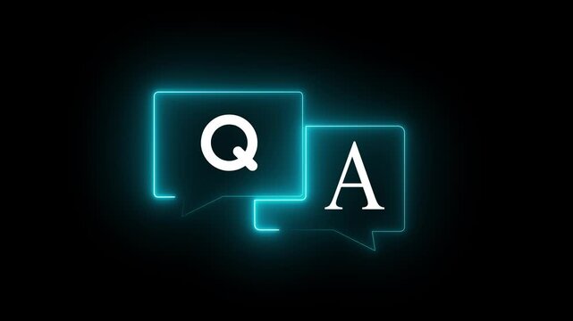 Neon q&a speech bubbles animation: glowing question and answer sign for business faq and customer support