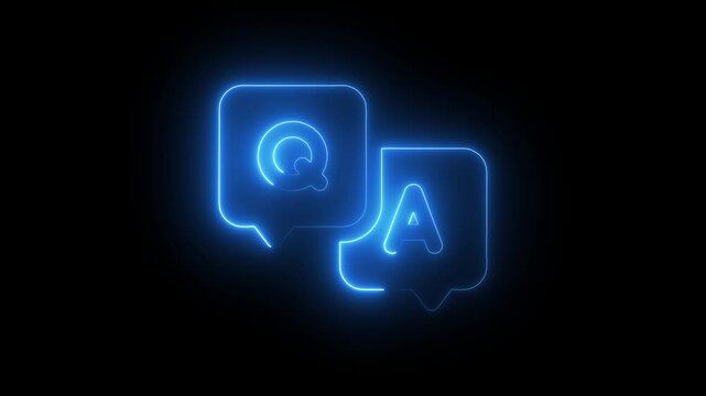 Glowing neon q&a speech bubbles animation for customer support and faq interface question answer