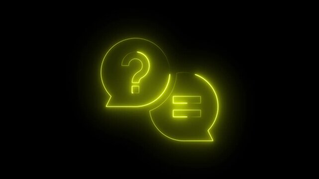 Neon yellow question mark and speech bubble animation for faq and customer support glowing