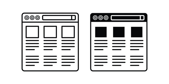 Web browser window line and glyph icon set