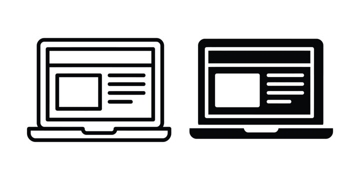 Laptop webpage icon set line and glyph style