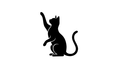 Minimalist black cat silhouette vector with sitting feline reaching upward paw pose © MdRabbi