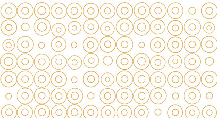 Fototapeta premium Geometric pattern consists of rows of golden concentric circles and dots on a white background, offering a clean and sophisticated design.
