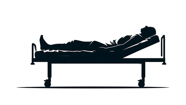 Person lying on hospital bed.