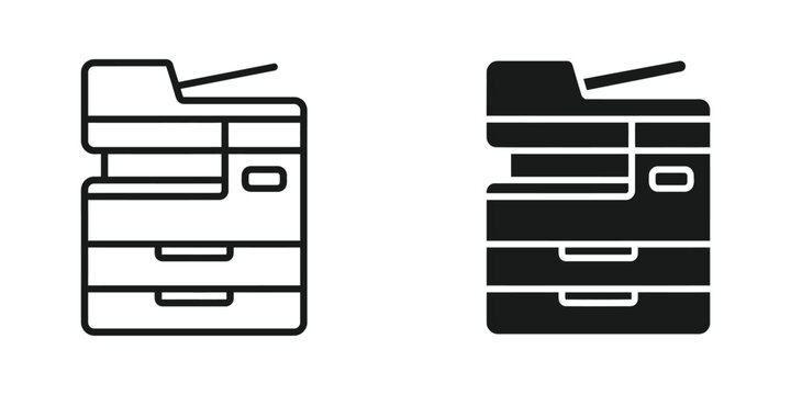 Printer copier icon set line and glyph style