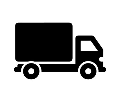 Black silhouette of a delivery truck on a white background with delivery