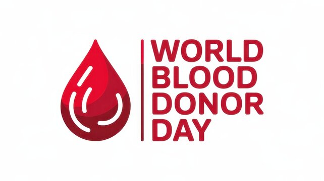 World Blood Donor Day logo and text with red blood drop symbol, isolated on white background