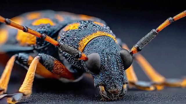 Detailed macro shot of a colorful beetle emphasizing texture and biological complexity, ideal for scientific and nature educational content.