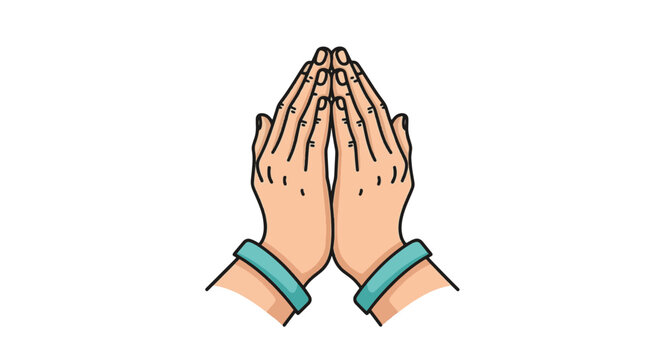 Detailed vector illustration of cupped human hands in a traditional Islamic prayer and supplication gesture, symbolizing faith, religious devotion, and spirituality for Muslim worship.