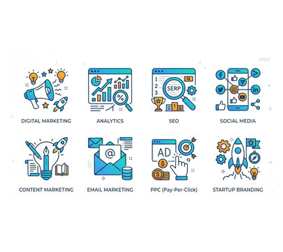 Set of digital marketing icons for business and website development projects