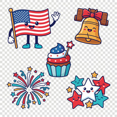 Obraz premium American flag character waves beside patriotic icons on festive background