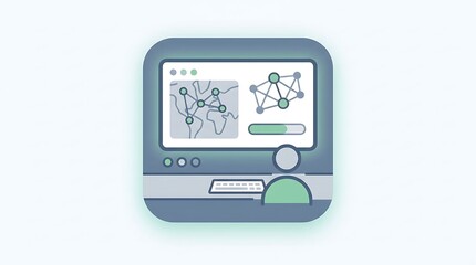 Naklejka premium Flat icon illustration of global network monitoring on a screen