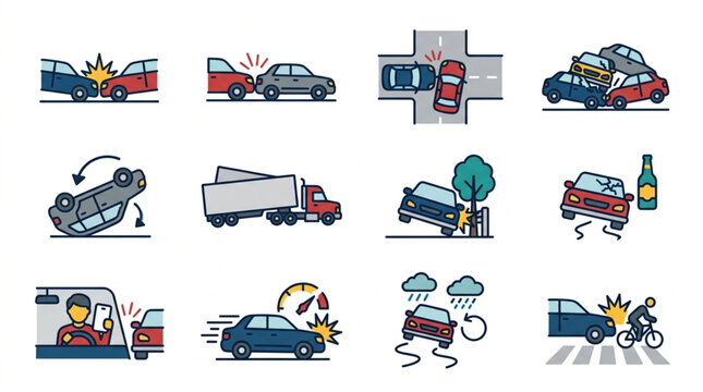 Collection of Car Accident Icons and Illustrations.
