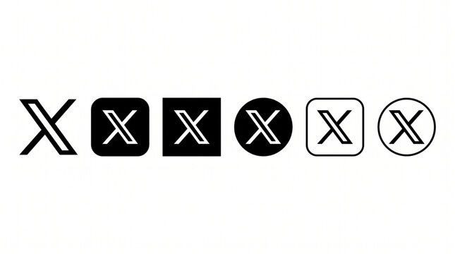 X social media logo icon set vector, twitter rebranding new branding identity, minimalist black and white app buttons for user interface design, digital communication networking symbols collection.