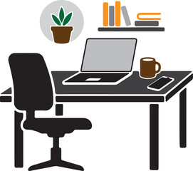 Fototapeta premium Stylized Office Workspace Icon — A Modern Graphic Symbol of Productivity, Organization, and Lifestyle