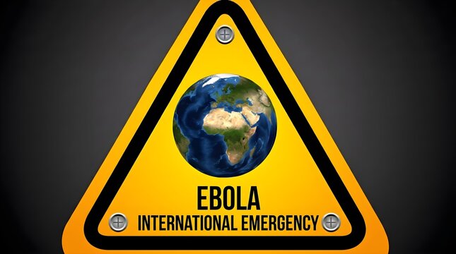 Yellow triangular traffic sign with the inscription "EBOLA - INTERNATIONAL EMERGENCY" surrounding an illustration of planet Earth. The World Health Organization has officially declared an Ebola outbre