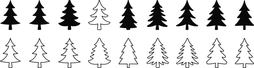 Obraz premium Collection of black and white pine tree christmas tree