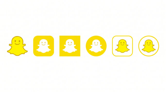 Snapchat logo icons set. Snapchat logo vector. Snapchat app icon collection. Yellow ghost symbol for social media network. Rounded square, circle, and outline variations for user interface design.