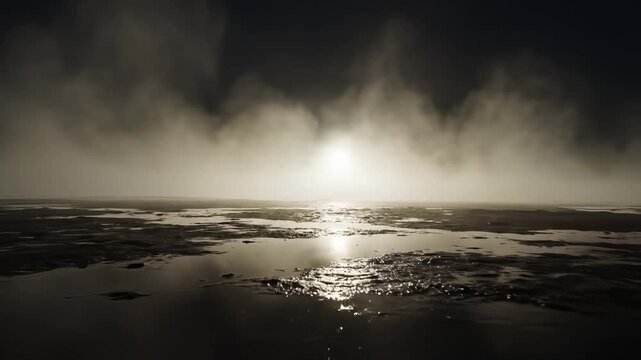 Misty Landscape with Reflective Water ideal for eco-friendly campaigns and travel vlogs