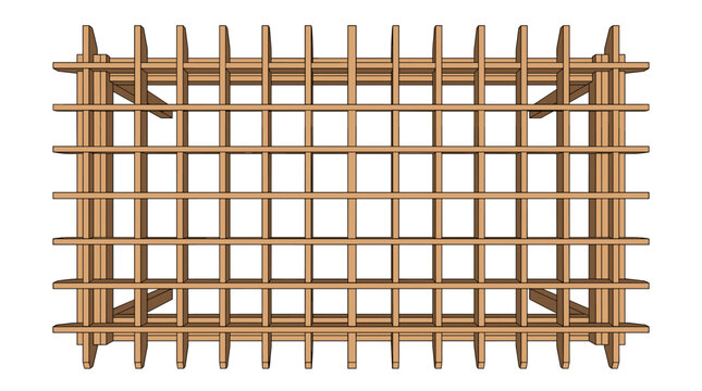 Wooden trellis top view isolated on white background, garden support structure for climbing plants.
