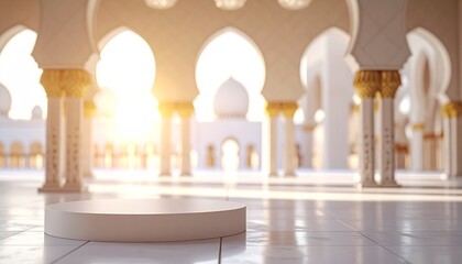Obraz premium Elegant Podium in Grand Mosque Interior with Golden Accents.