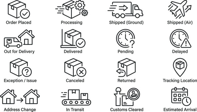 Delivery status icons set flat design on white background