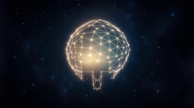 Glowing geometric brain network outline floating in starry space