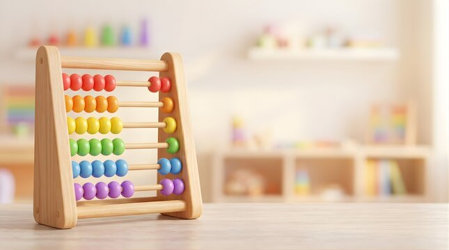 Wooden Abacus Toy on Table for Counting and Learning in Classroom