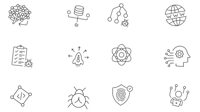 Set of Black and White Technology and Artificial Intelligence Line Icons video