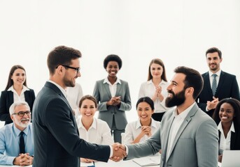 Fototapeta premium Diverse Business Team Shaking Hands In Modern Office Meeting Room