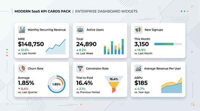 Modern SaaS Business Dashboard UI/UX Design with Key Performance Indicators (KPIs) and Data Visualization Widgets for Enterprise Analytics and Growth Tracking
