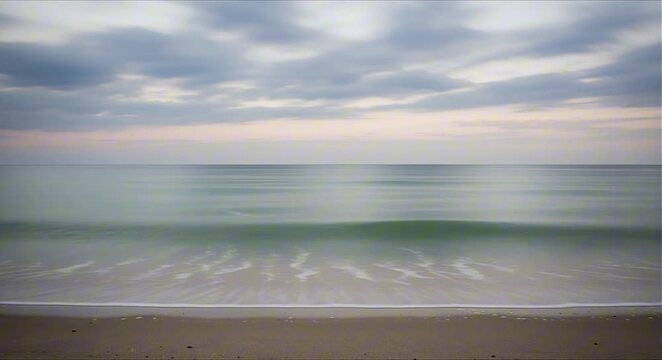 calm empty beach horizon scene with subtle wave motion and minimal aesthetic perfect for summer