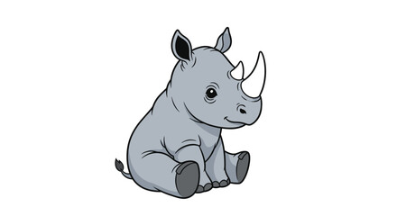 Cute cartoon rhino sitting down. © Muna