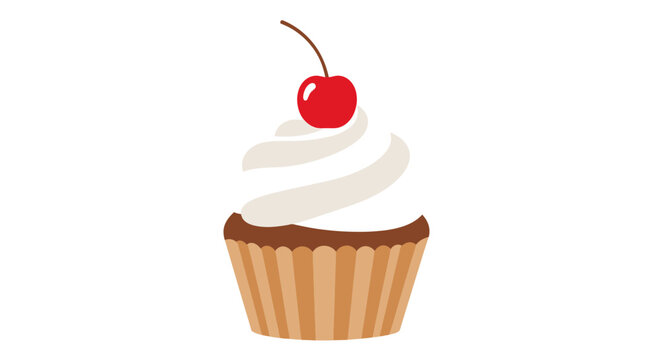 Chocolate cupcake with white frosting cherry.