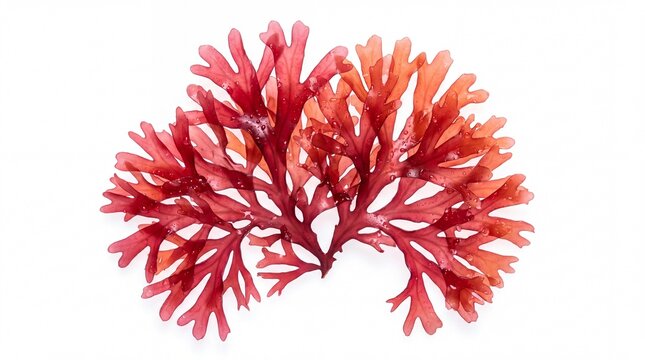 Fresh Irish Moss Seaweed with Astaxanthin Red Pigment and Water Droplets on White Background