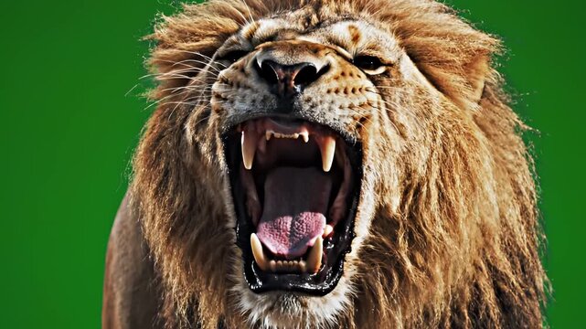 Lion with open mouth and mane symbolizing exploration and the great outdoors