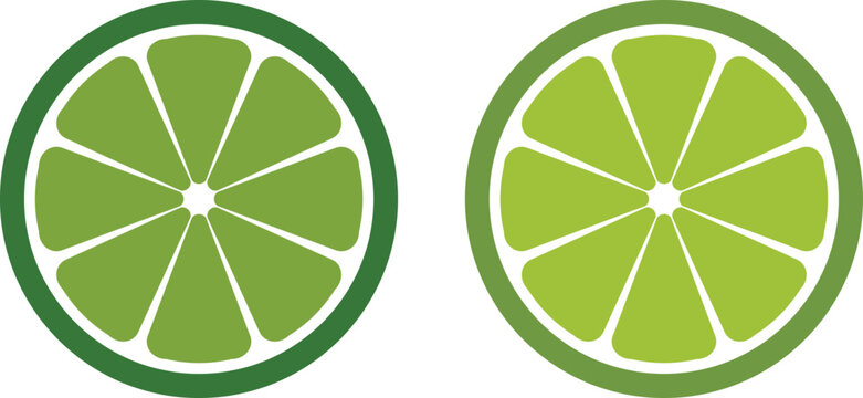 Set of vector illustrations of fresh green lemon or lime whole, half, sliced ​​and in wedges. Colorful Citrus Fruits Assortment: Lemons, Grapefruits, Limes - Flat Design. Lemon fruit cartoon illustrat