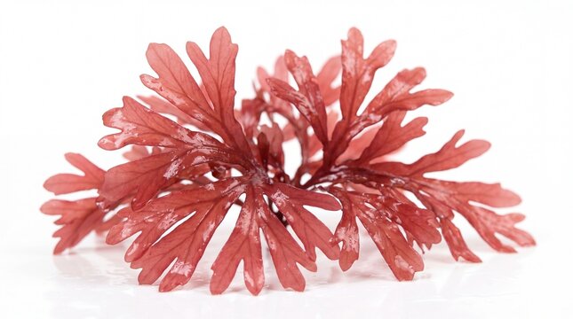 Rhodymenia pseudopalmata red seaweed isolated on white. Leafy red algae.
