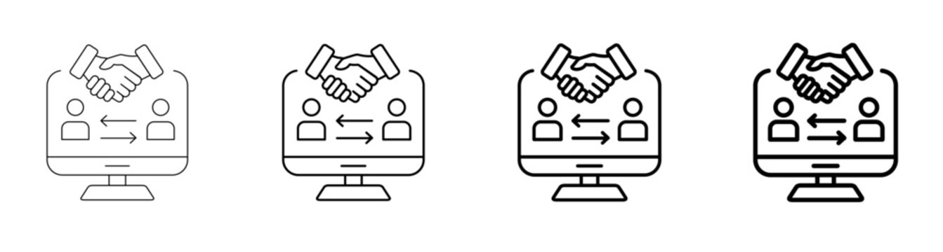 Netiquette and Video Conference Online Meeting Desktop Vector Line Icon Illustration
