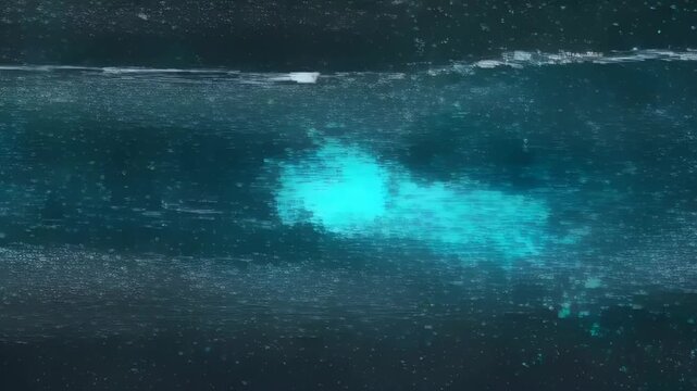 Abstract digital virus line music technology background teal particle motion dark grid glow blue water surface ice fog hack data network cyber security glowing pixel cloud