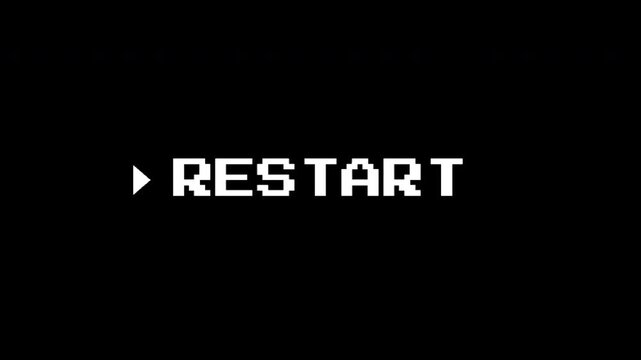 Retro 8-Bit Pixel Restart Button with Glitch Animation and Scanlines 4k video