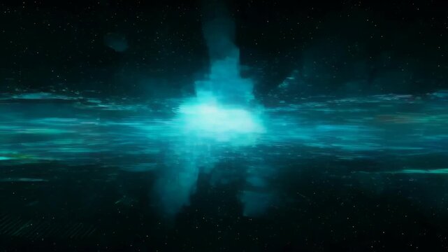 Abstract digital virus line music technology glow dark data stream with hack effect and particle wave, abstract technology line with virus and hack music energy dark digital space, glowing cyan data