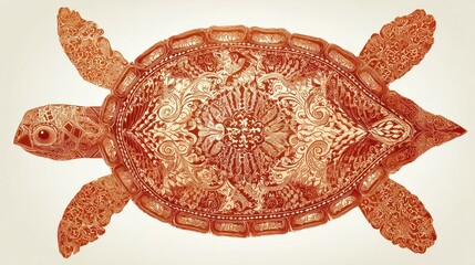 Fototapeta premium Ornate Turtle Illustration: Detailed Floral Patterns in Red and Cream Tones