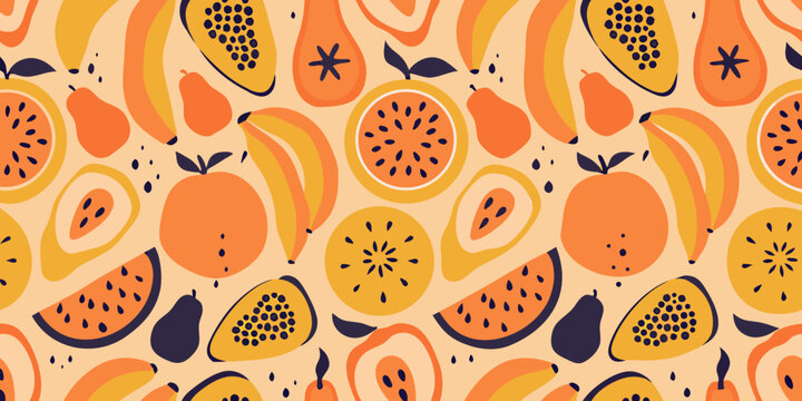 Tropical fruit pattern a warm toned repeating illustration with mangoes and papayas
