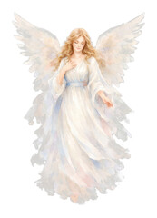 Fototapeta premium PNG Ethereal angelic figure watercolor illustration.