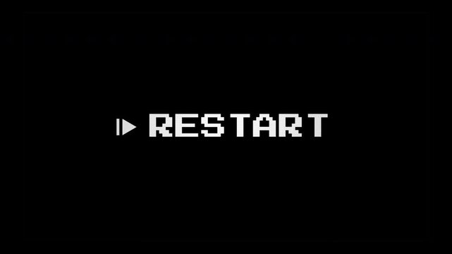 Retro 8-Bit Restart Text with Digital Glitch Animation for Game Interface and Creative Projects 4k video