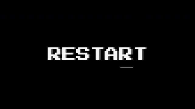 Pixelated Restart Text with Glitch Effect Motion Graphic Animation Loop 4k video