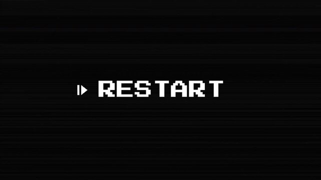 Retro Pixel Art Restart Text with Glitch Effect and CRT Noise 4k video